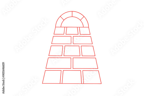 Simple Red Outline Drawing Of Igloo Structure On White Background Vector