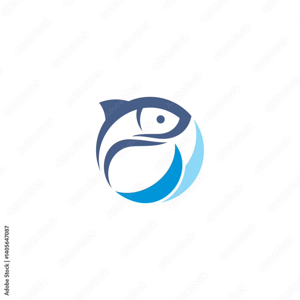 Obraz premium fish logo with water wave elements in flat design