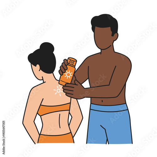 Sunscreen Application: A moment of shared care unfolds as one person lovingly applies sunscreen to another's back, symbolizing protection and togetherness.