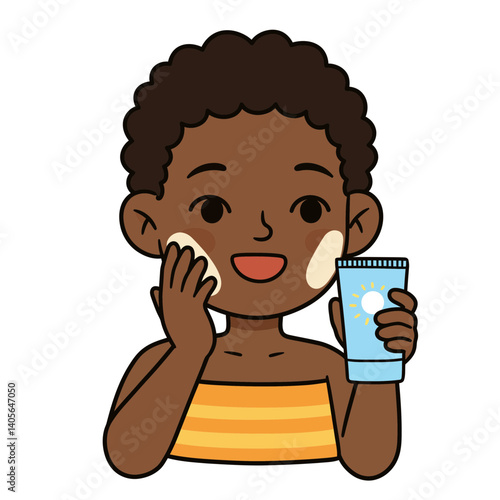 Sunshine shield: A young individual, thoughtfully applies sunscreen to their face, using a tube of sunscreen, symbolizing protection from the sun's rays and promoting healthy skin.