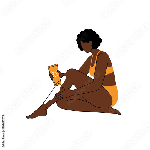 Sun Protection: A woman applying sunscreen to her legs.  