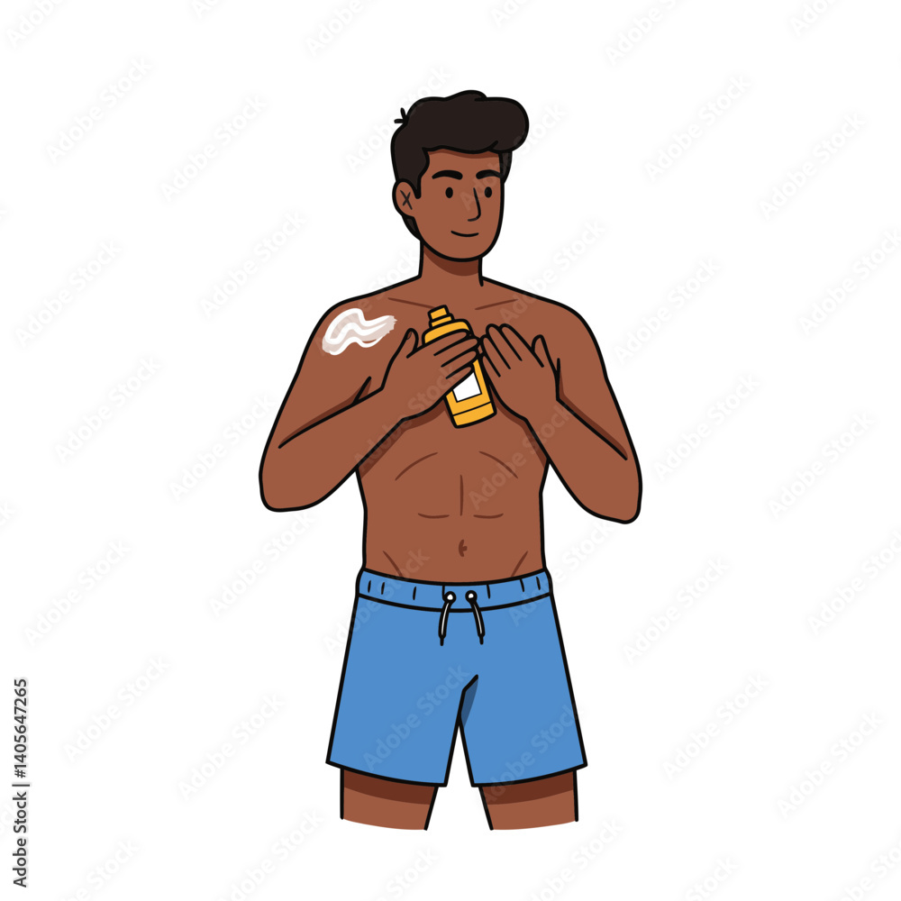 Fototapeta premium Summer Skin Protection: A person applies sunscreen lotion, shielding the skin from the sun's intense rays, a symbol of self-care and healthy summer practices.