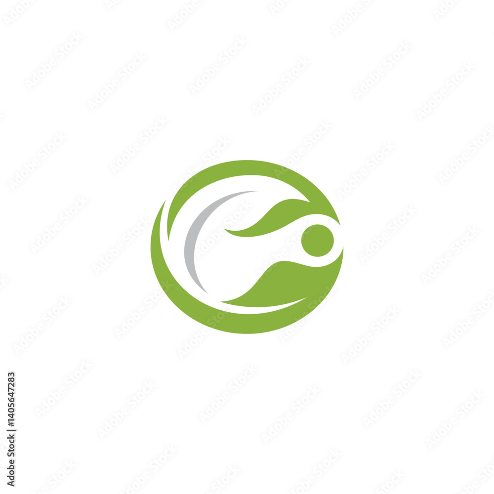 Obraz premium natural leaf logo with healthy people in flat design