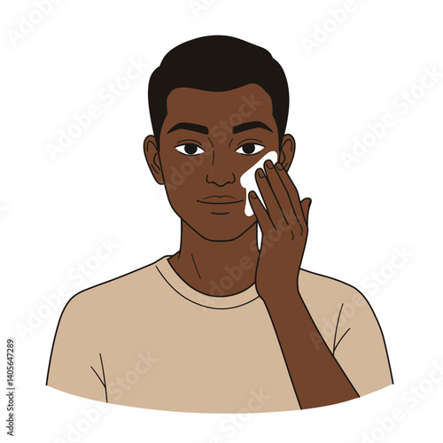 Daily skincare routine: An illustrated view of a man is taking care of his skin.