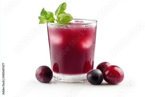 Wallpaper Mural Plum juice with mint garnish isolated on white background Torontodigital.ca