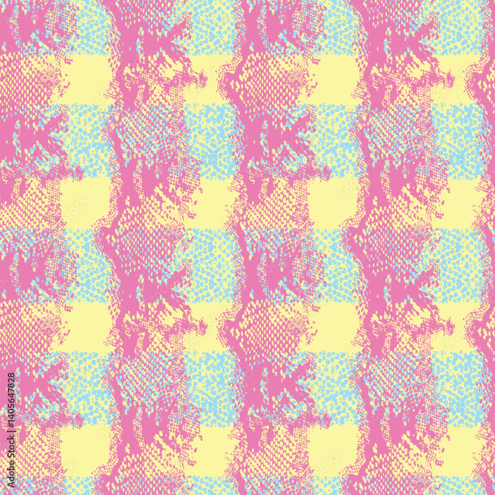 distressed snake skin plaid stripe pink yellow blue seamless vector repeat pattern tile distressed snake skin plaid stripe pink yellow blue seamless vector repeat pattern tile