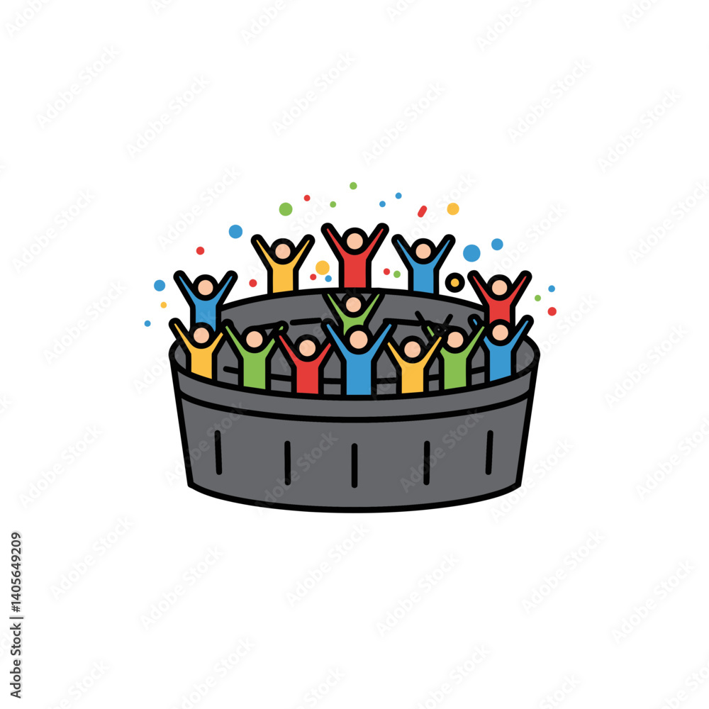 Obraz premium Enthusiastic Spectators at Event: A colorful illustration depicts a lively crowd of people celebrating together, possibly at a show or sporting event.