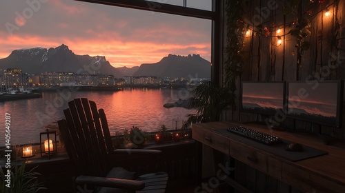 Cozy Sunset Workspace with Mountain View of excellence in splendor beyond compare with grace.
