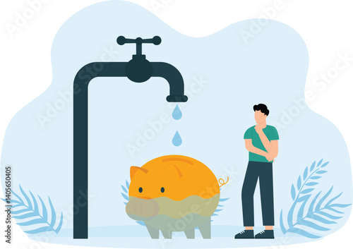 Filling water with piggy bank and water saving and environmental protection concept
