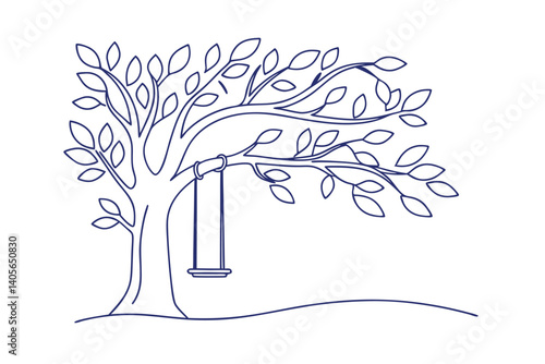 Simple Minimalist Outline Of A Tree With Swing For Peaceful Summer Vibe