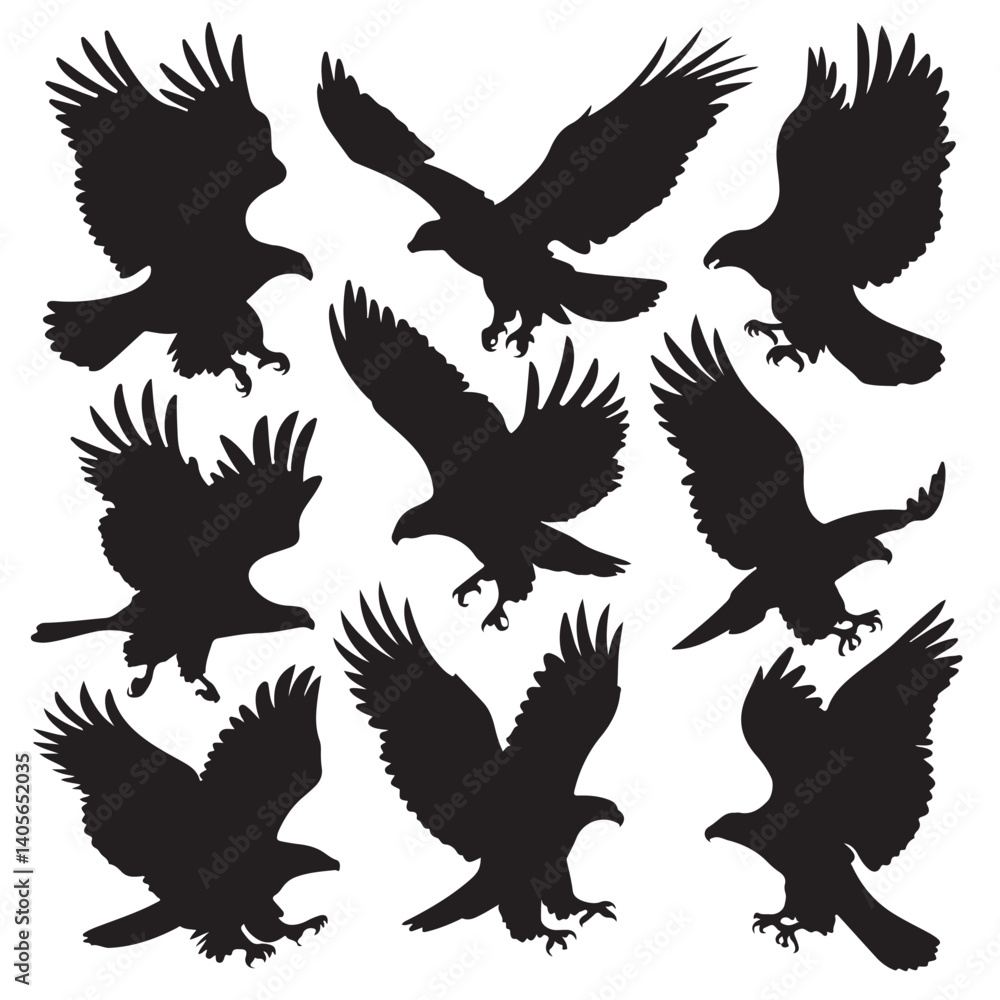 Obraz premium set of eagle black vector silhouettes