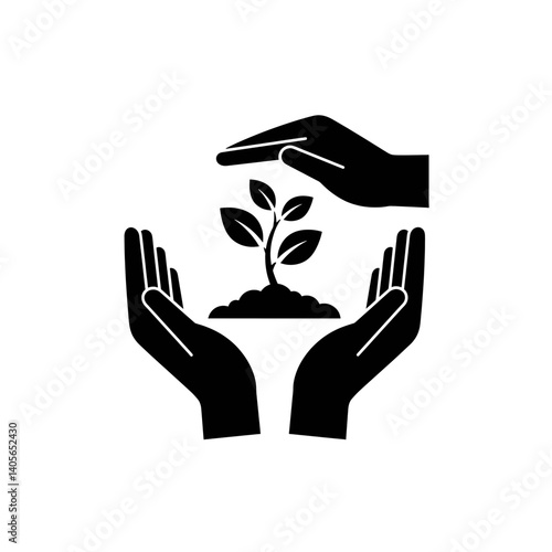 Nurturing New Growth: A silhouette of hands cradle a flourishing sprout, symbolizing environmental stewardship and conservation, embodying the essence of growth, care, and protection.