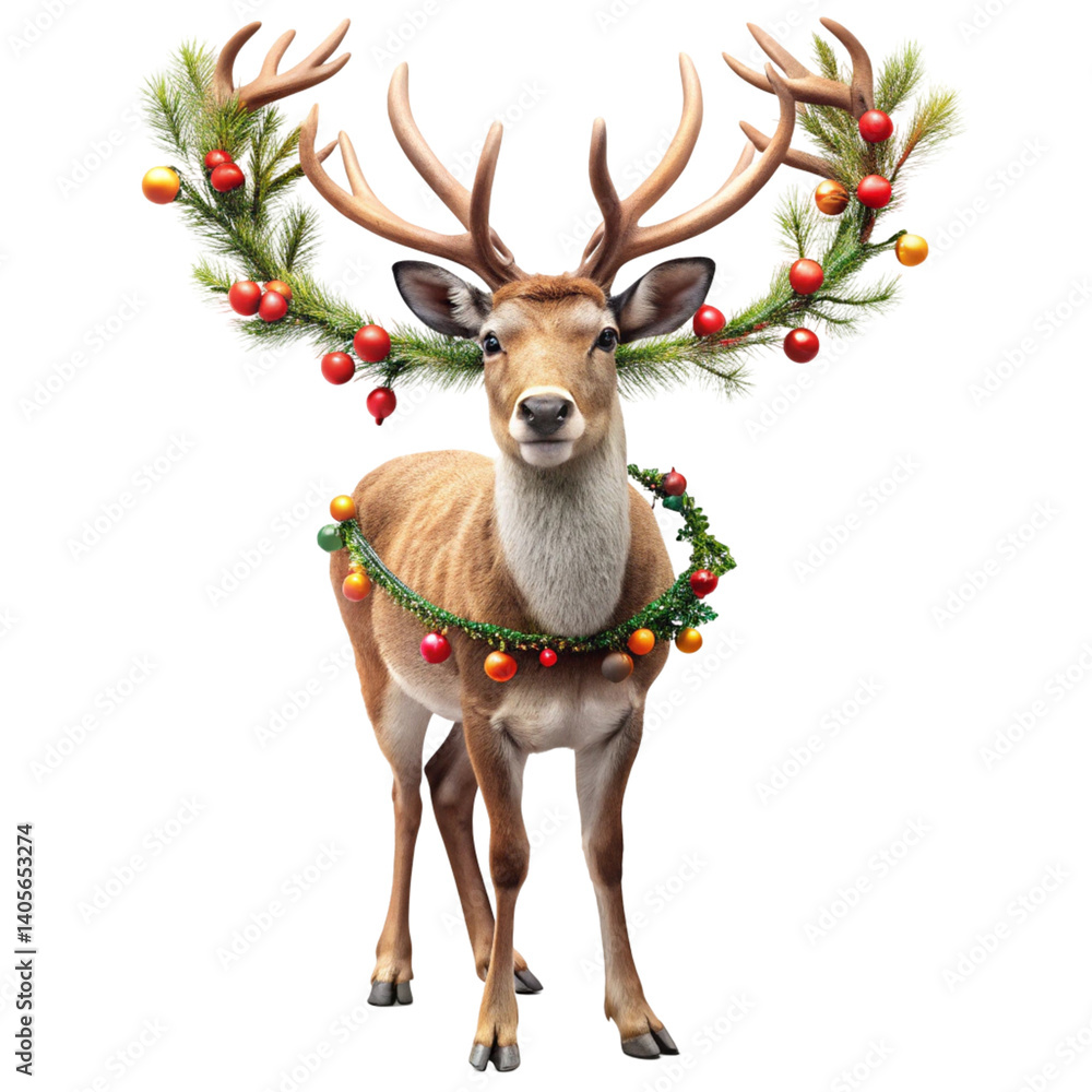 Obraz premium christmas reindeer with red ribbon