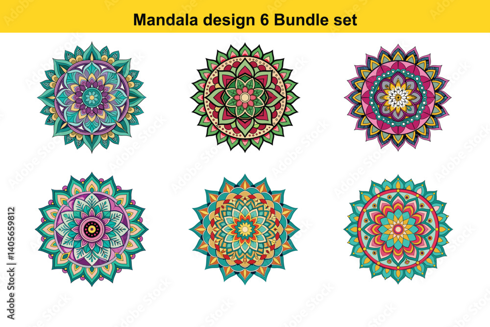 Vibrant Mandala Design Bundle Set of 6 Vibrant Mandala Design Bundle Set of 6