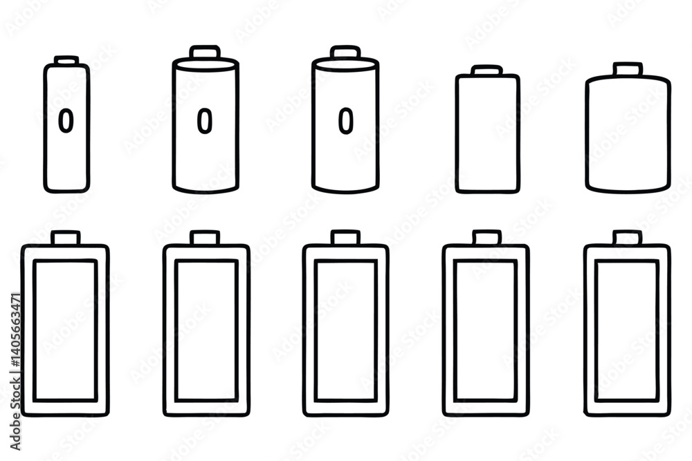 Battery line art hand drawn electricity power image Battery line art hand drawn electricity power image