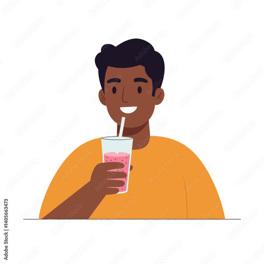 Healthy Beverage: A smiling individual relishes a refreshing drink through a straw, capturing the essence of simple enjoyment. Healthy Beverage: A smiling individual relishes a refreshing drink through a straw, capturing the essence of simple enjoyment.