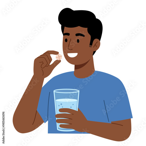 Taking the Remedy: A person prepares to swallow a medicinal pill with a glass of water, focusing on healthcare and wellness. 