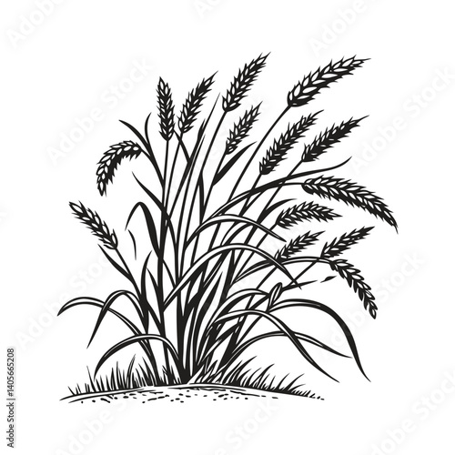 Botanical Sketch of Wild Grass in Bloom