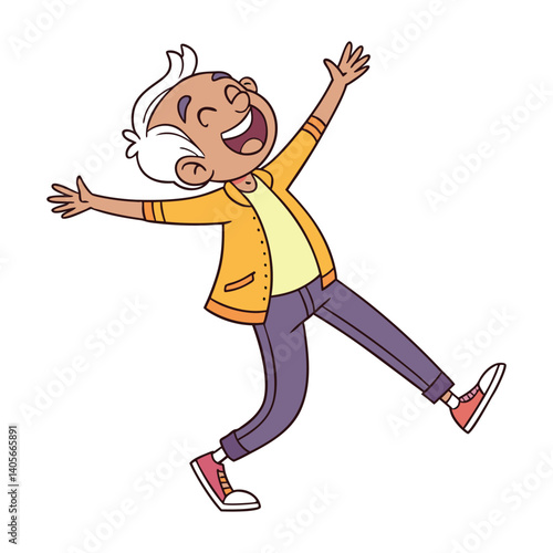 Active and happy old senior jumping. Cartoon vector illustration.