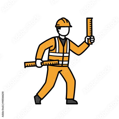 Construction Worker with Rulers: An illustration of a construction worker in a vibrant uniform, confidently brandishing rulers as if ready to measure and build.