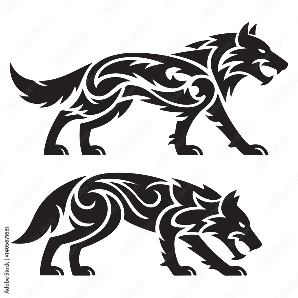 Obraz premium tribal tattoo wolf designs. Vector Black silhouettes. with white background
