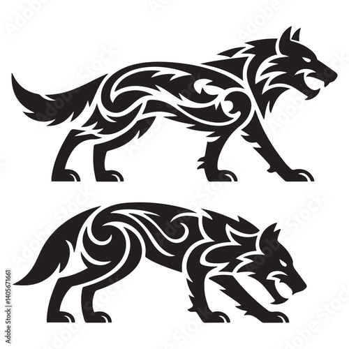 Wallpaper Mural tribal tattoo wolf designs. Vector Black silhouettes. with white background Torontodigital.ca