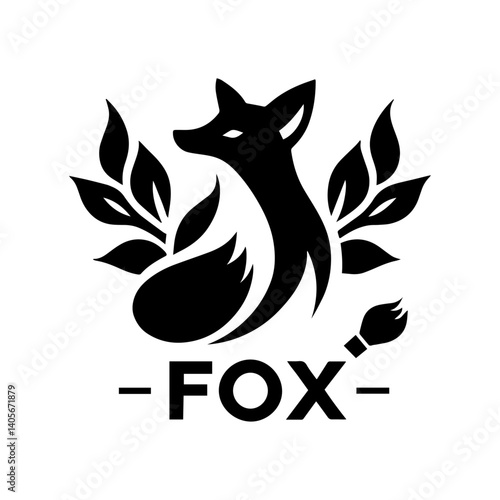 Fox Logo Design with Brush and Leaves