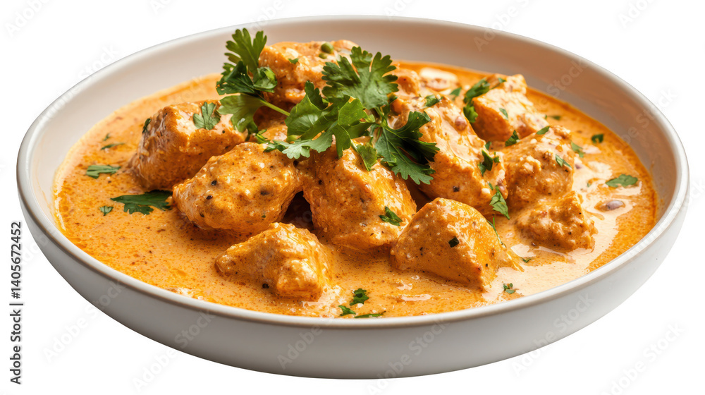 Aromatic chicken curry with fresh coriander garnish, a delicious and flavorful culinary experience Aromatic chicken curry with fresh coriander garnish, a delicious and flavorful culinary experience