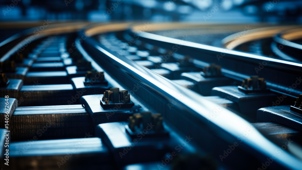 Close up shot of a train track with a blurred background, ideal for use in travel or transportation-related projects