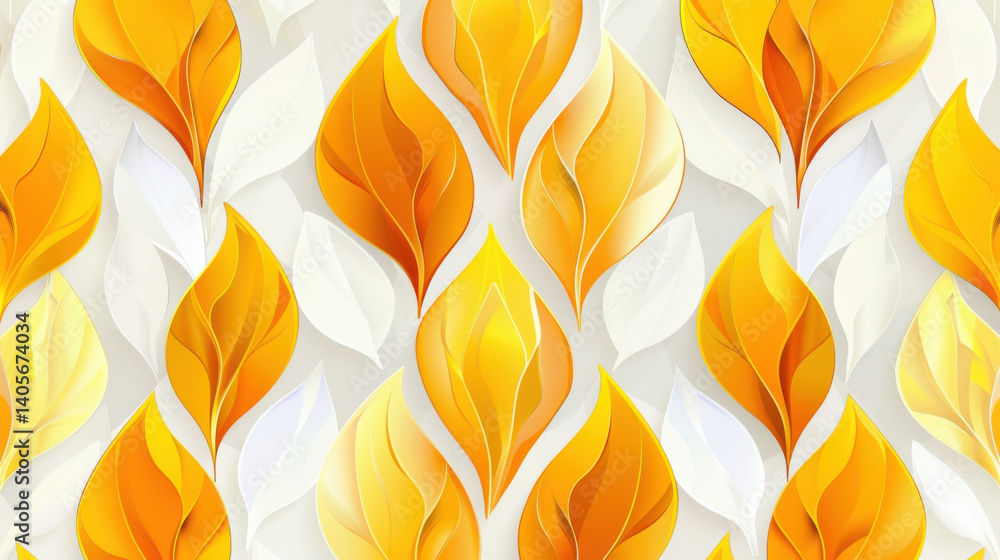 vibrant pattern of stylized leaves in shades of yellow, orange, and white, creating warm and inviting atmosphere. design showcases modern, artistic approach to nature vibrant pattern of stylized leaves in shades of yellow, orange, and white, creating warm and inviting atmosphere. design showcases modern, artistic approach to nature