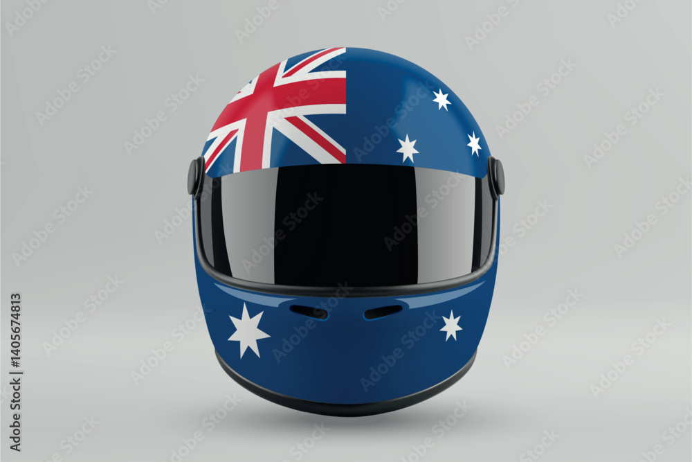 Front view of racing helmet featuring Australia flag colors