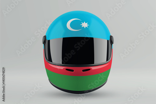 Obraz na płótnie Front view of racing helmet featuring Azerbaijan flag colors w salonie
