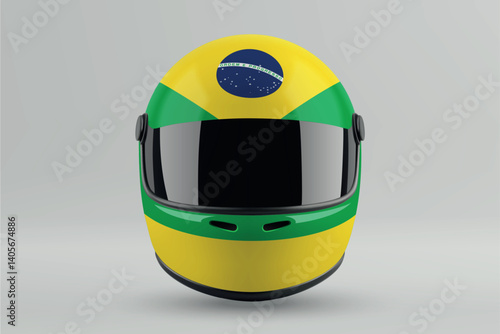 Obraz na płótnie Front view of racing helmet featuring Brazil flag colors w salonie