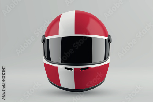 Obraz na płótnie Front view of racing helmet featuring Denmark flag colors w salonie