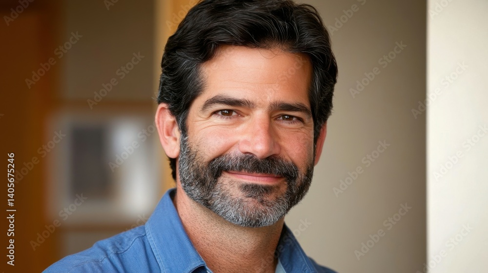 Portrait confident happy smiling Hispanic businessman standing in the office and looking at camera Portrait confident happy smiling Hispanic businessman standing in the office and looking at camera