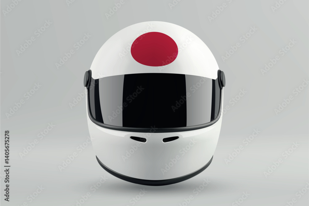Front view of racing helmet featuring Japan flag colors