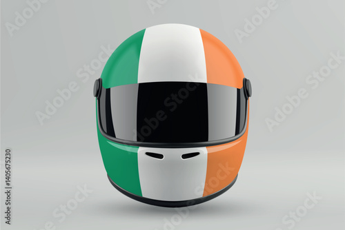 Obraz na płótnie Front view of racing helmet featuring Ireland flag colors w salonie