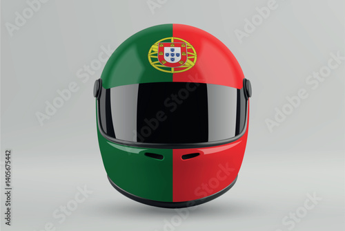 Obraz na płótnie Front view of racing helmet featuring Portugal flag colors w salonie