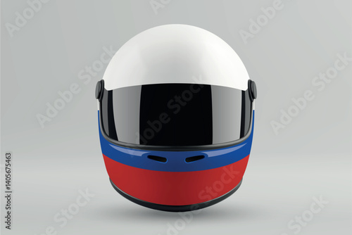 Front view of racing helmet featuring Russia flag colors