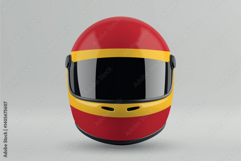 Front view of racing helmet featuring Spain flag colors