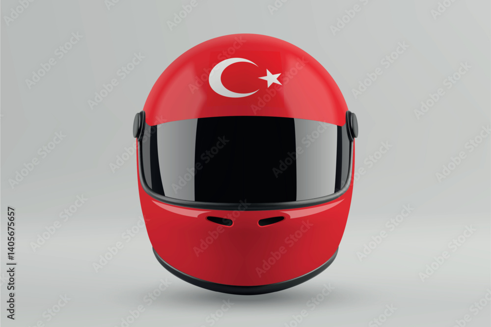 Front view of racing helmet featuring Turkey flag colors