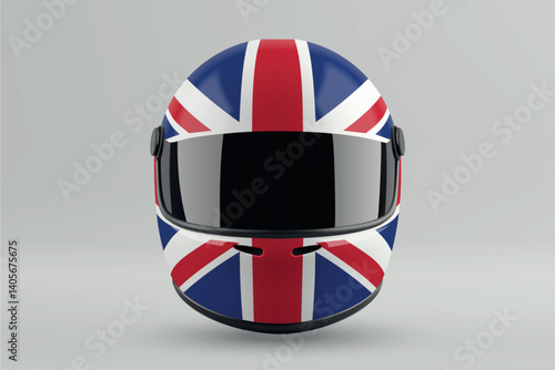 Obraz na płótnie Front view of racing helmet featuring United Kingdom flag colors w salonie