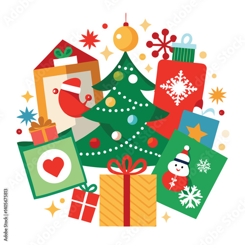 Christmas cards clipart on white background 