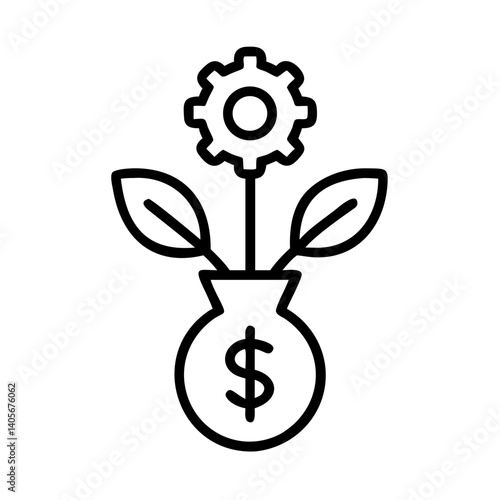 Green business icon representing growth with dollar sign bag  
