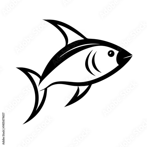 Minimalist fish outline vector art, great for modern designs, icons, or marine illustrations.