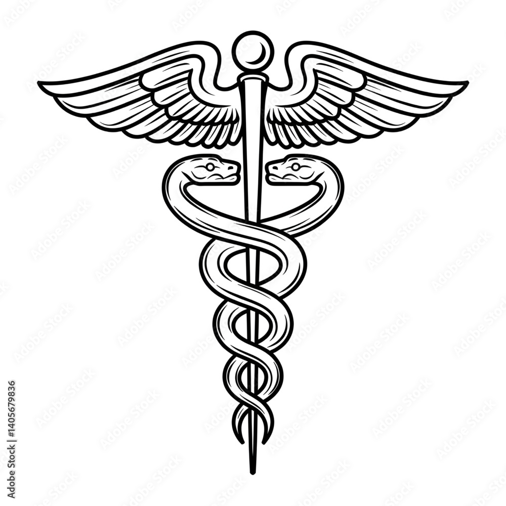 line art caduceus medical symbol on white coloring page line art caduceus medical symbol on white coloring page