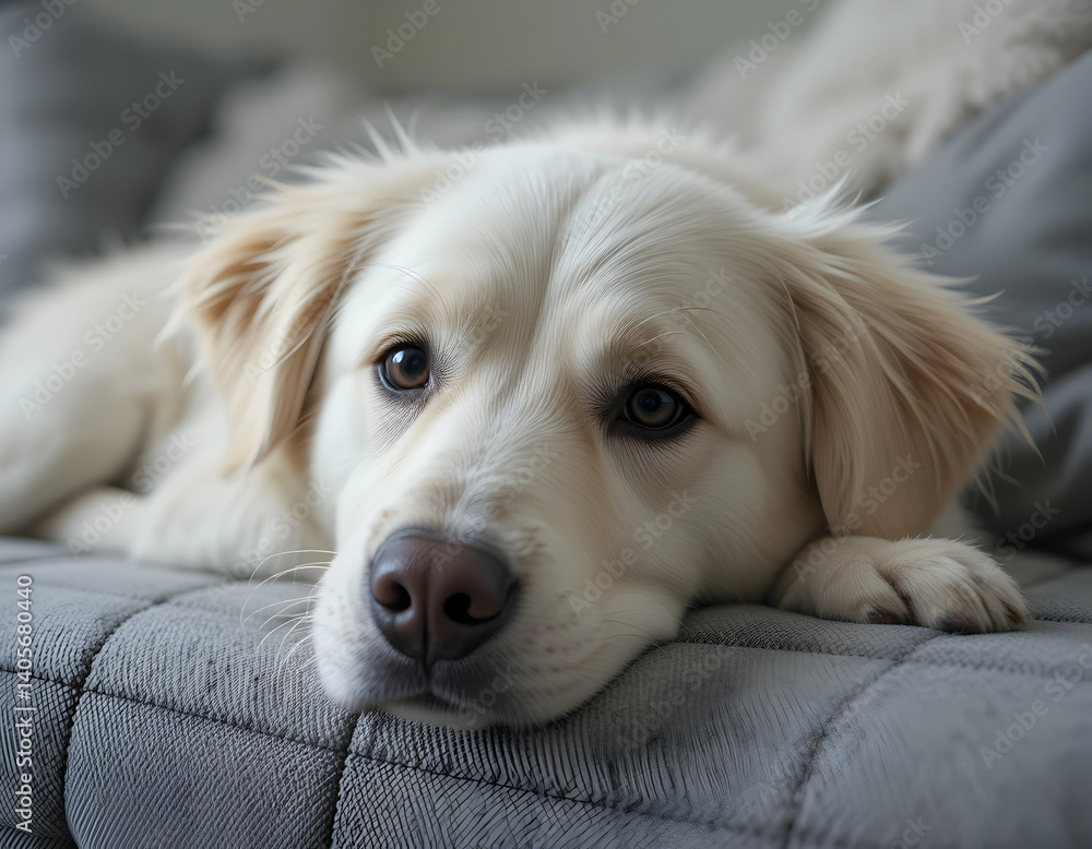 Dog Resting on a Couch with a Gentle and Adorable Expression Dog Resting on a Couch with a Gentle and Adorable Expression