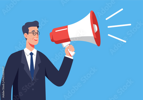 Flat Vector Of A person holding a megaphone for a business announcement