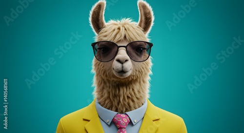 Stylish Llama in Yellow Suit and Sunglasses: A Vibrant Portrait