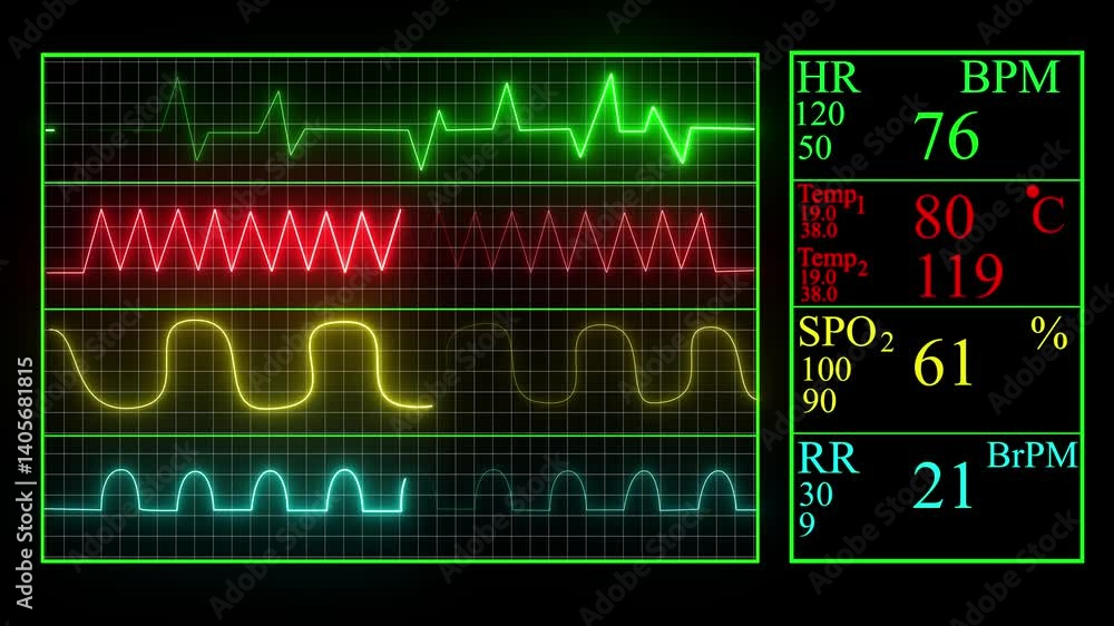 Heart rate monitor in hospital theater. Medical vital signs monitor ...